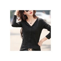 패션 의류 코 튼 t-셔츠 봄 가을 캐주얼 긴 소매 티 V 넥 Tshirt 탑 셔츠 Femme 202 여름 니트집업 스웨터 라운드니트 반집업니트