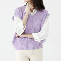 와이드 V넥 노멀핏 니트 짜임 조끼 베스트