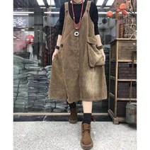 Mzzc 골덴멜빵원피스 180 근 우먼 오버핏 미디 롱 앞자락 단아한, 검은 색