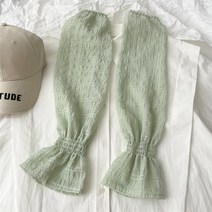 아이스 슬리브 여름 쉬폰 선블라우스 셔링 퍼프 슬리브 아이스 선블럭 팔팔 드라이빙 슬리브입니다, 연두색