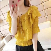 새로이 루즈핏 라운드넥 반팔 블라우스 DGM8LT0M