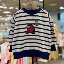 코코리따 **30%OFF** @어몽어스@ 스트라이프 맨투맨~ 데님이랑 매치하기 잘 어울리는 네이비 컬러! 귀여운 어몽어스가 포인트로 들어가있어요~~