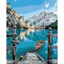 Anyou 명화그리기세트 DIY 캔버스페인팅 액자 포함 40x50cm, 호반의 작은 배.