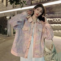 배색 자켓 여성의류 긴팔 블핑 핑크 트위드 자켓 캔디컬러 명품스타일 여자트위드 프랑스 블링