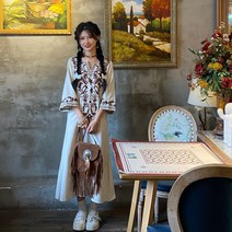 여성 면마원피스 a라인 나팔소매 롱 원피스 에스닉 보헤미안 바캉스룩 WZB032032
