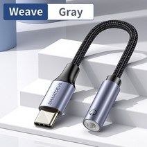 SmartDevil-타입 C ~ 3.5mm 이어폰 어댑터 AUX USB 케이블 헤드폰 화웨이 P50 샤오미 Mi 11 용 잭 HiFi 오, 01 Weave Gray