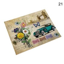 쉐비 소품 빈티지 플라워 리넨 테이블 장식 플레이스 매트 커피 컵 받침 패드, 21+42x32cm