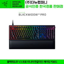 레이저 블랙위도우 V3 프로 한글각인 녹축 게이밍 키보드 RAZER BLACKWIDOW PRO KR (Green) 정품 정발 공식인증점, 블랙, 일반형