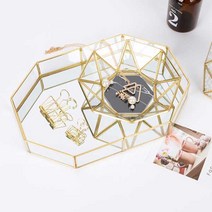 살림일기 골드프레임 팔각 미러 화장품 트레이, 미러트레이(L)