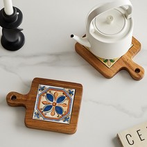북유럽 디자인 우드 타일 냄비 받침대, 카다몬, 1개