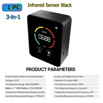 co2 meter 5in1 formaldehyde hcho tvoc tester co2 sensor air quality monitor 실내 이산화탄소 감지기 lcd 온도 습도 테, 협력사, 3in1 b 적외선 센서, 1개