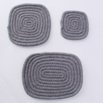 핸드메이드 면실 짜임 사각 컵받침 두꺼운 미끄럼방지 티컵 커피받침 데임방지 단열매트 식기 식탁받침, 진회색, 직사각20*15cm