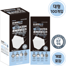 웰니스 홉에어 KF94 마스크 국내생산 4중필터 개별포장 대형, 4팩, 25매입
