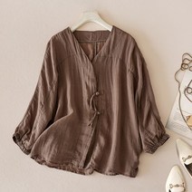여성 봄가을 캐주얼 주름 블라우스 셔츠 매장 큰 이름 통관 여성 의류 문학 복고풍 느슨한 캐주얼 단색 선 스크린 셔츠 얇은 섹션 코튼 린넨 재킷