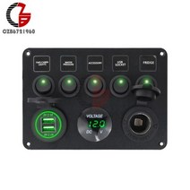 디지털 자동차 전압계 방수 스위치 패널 보트 요트 트레일러 트럭 듀얼 전원 콘센트, green, DC0-24V, 12V-24V
