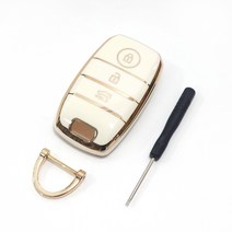 기아 자동차 3버튼 차키 스마트키 케이스 커버 +D링 키홀더 키링 TPU 모닝 레이 봉고3 EV 전기차, 골드-아이보리