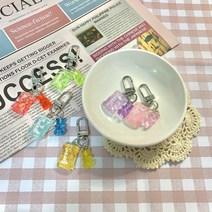 투명사탕&곰돌리 키링 에어팟키링 버즈키링 열쇠고리 키홀더 귀염뽀짝, 노랑