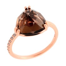 [비앤비골드]14K 심플 삼각로즈컷 스모키쿼츠 반지 NPR24431