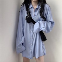 오버클래쓰 여성 셔츠 남방 빅사이즈 루즈핏 롱 무지 기본 긴팔