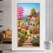 HAENGBUK 동화 마을 대형 보석십자수 풍경 직장인 실내 취미 DIY 벽장식, 하나, 70x140cm