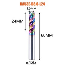 플룻 플루트 목공 DIY 벤치 Dreanique1012mm CNC 싱글 솔리드 텅스텐 카바이드 합금 엔드밀 알루미늄용 DLC 코팅 밀링 커터 1 피스, DAU3E-D8.0-L24