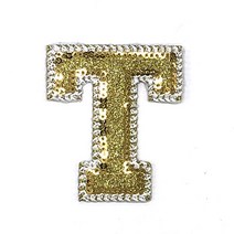 열접착식 와펜 황금 알파벳 T 자수 패치 다림질