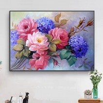 모란꽃과 수국 큐빅 보석십자수 우리집 부자되는 비즈 그림 풍수 목단화 다이아몬드 페인팅, 70x50cm, 1개
