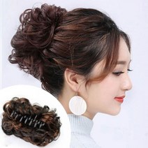 자연스러운 똥머리 집게 당고머리 가발 풍성 업스타일, 라이트브라운