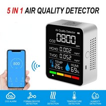 5인 1 디지털 이산화탄소 TVOC HCHO 검출기 공기질 모니터 CO2 미터 온도 습도 테스터, 02 5 in 1 White