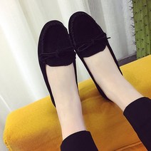오너클랜 여성 데일리 스웨이드 리본 플랫 모카신 단화