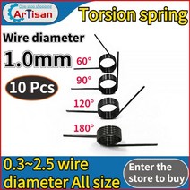 10 Pcs 비틀림 스프링 1mm V 유형 나선형 와이어 직경 1.0mm 각도 60 90 120 180 금속 쓰레기통 수리 봄, 1.0mm(180 degrees), 10mm(10pcs), 3mm(3 laps )