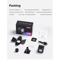 사진 조명 Ulanzi L2 RGB 비디오 라이트 DSLR 카메라용 무단 조도 조절 LED 램프 Led 디스플레이 마그네틱 미니 log 필, 01 L2 RGB, 한개옵션1