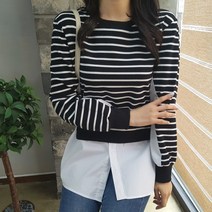 상상그이상 여성용 연습장 블라우스 맨투맨 세트코디 스트라이프 단가라 포인트 하나만 입어도 멋스러운 레이어드룩 간절기용 단정한 코디추천