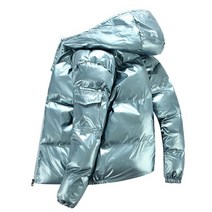 겨울 점퍼 남자 유광 패딩 신사복 캐주얼 광택 후드 코튼 자켓 긴 소매 지퍼 코트 아웃웨어 솔리드 컬러 자켓