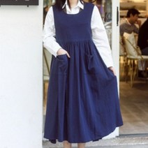 옆트임 예쁜원피스앞치마 장금이 린넨 카페바레스타 어린이집 윤스테이여름 제인파커 보육교사 빅사이즈, 블 루 네이비