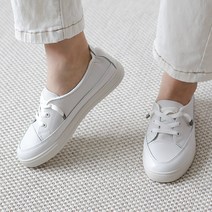 르본디 여성용 가죽 키높이 흰색 밴딩 스니커즈