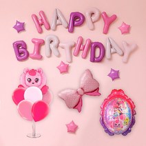 [파티지] 캐릭터 생일풍선세트 모음 피카츄 티니핑 스파이더맨 뽀로로, S_A_핑크배색 리본 티니핑 생일풍선 SET