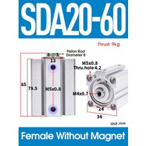 공압 에어 실린더 SDA 타입 보어 20mm 스트로크 복동 SDA20 컴팩트 피스톤 실린더 암, 11 SDA20X60