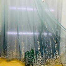 에어커튼 거실 용 그라디언트 수 놓은 수생 식물 얇은 커튼 부엌 침실 창 스크린 용 마름모 얇은 명주 그물 거즈, 사진 색상, 폭100×높이260cm, 로드 포켓