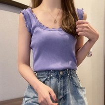 썸띵 프릴 레이스 민소매 나시 골지 핑크 퍼플 블랙 화이트 색상선택