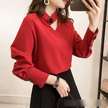 Happy Shopping (sra0721) 심플초커 브이넥 깔끔 정장블라우스