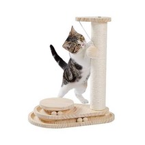 Made4Pets 고양이 긁는 게시물 고양이 Scratcher 장난감 대화 형 공과 매달려 공이있는 나무 2 층 고양이 턴테이블, Basic-14.96