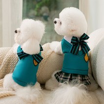 chol 반려동물 가을겨울 학원풍 리본 원피스, L