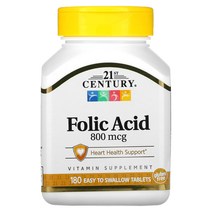 21세기 센트리 엽산 400mcg 250정 폴레이트 비타민 B9, 180정, 엽산 800 mcg, 180정