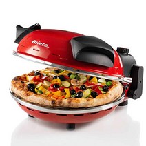 Ariete 909 피자 오븐 400°C 내화 스톤 플레이트 4분 만에 피자 굽기 33cm 직경 1200와트 30분 타이머 레드 -18306, 하얀색