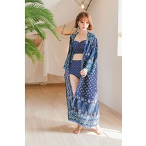 네이비페이즐리 여름 비치 쉬폰 롱로브가디건
