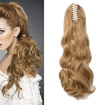 Cybelleza 포니테일 익스텐션 롱 컬리 웨이브 클로 클립 포니테일 익스텐션 45.7cm(18인치) 포니 테일 클립 헤어 익스텐션 포니테일 합성 헤어피스 여성용 골든 브라운, Curly 18 Inch, Dark Blonde