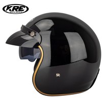 반모헬멧 레트로 오토바이 오픈 페이스 가죽 스쿠터 헬멧 3/4 쵸퍼 카스코 모토 베스파 빈티지, [03] KT67-Bright Black, [02] M, [03] KT67-Bright Black