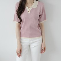 여성용 설리 카라 반팔 니트티