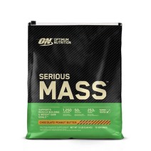 Optimum Nutrition 시리어스 매스 웨이트 게이너 프로틴 파우더 면역 지원을 위한 비타민 C 아연 및 비타민 D 초콜릿 땅콩 버터 5.4kg(12파운드)(포장은 다를 수 있음), 12 Pound, Chocolate Peanu
